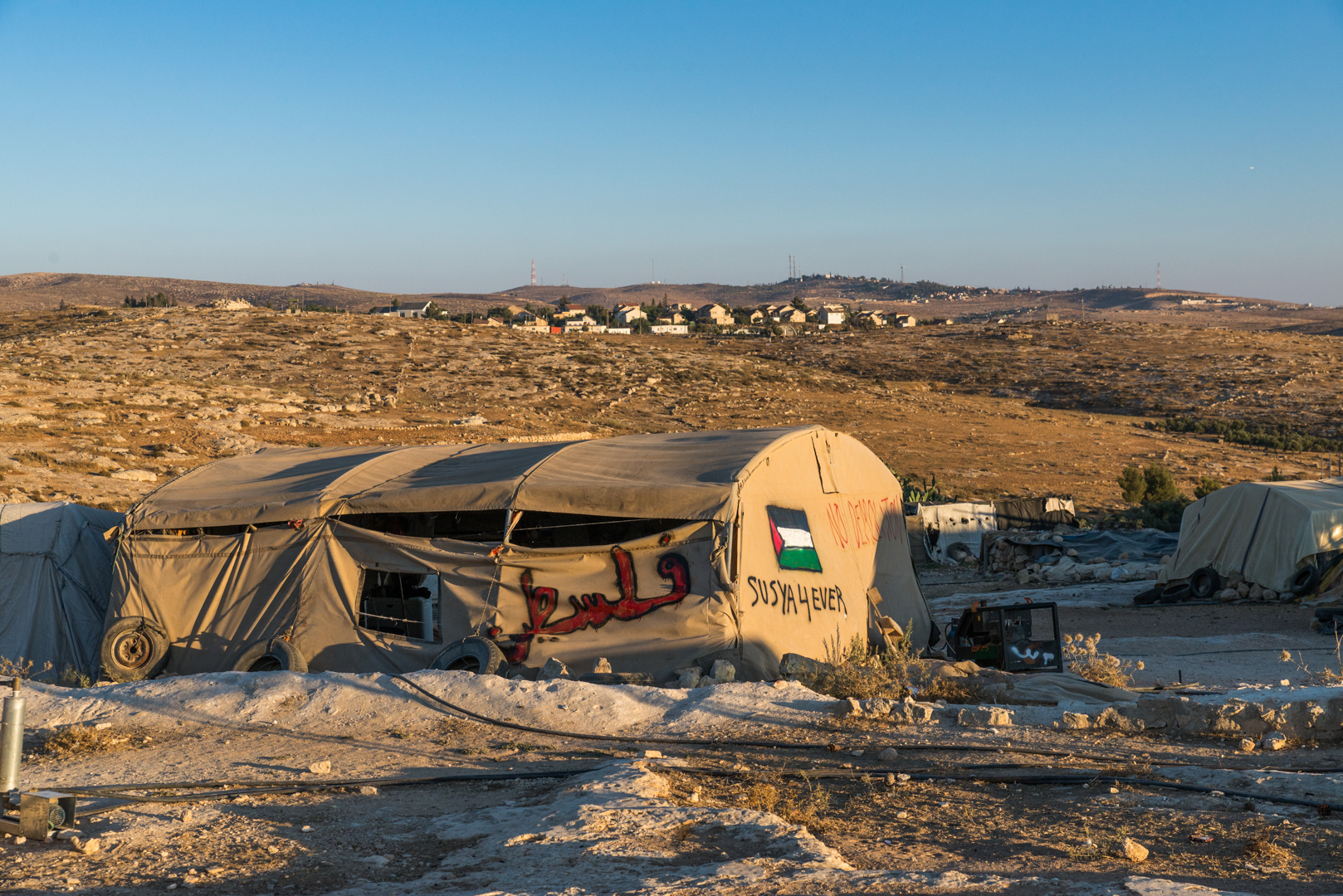 The village of Susiya is made up of tents and caves, all of which are under demolition order.