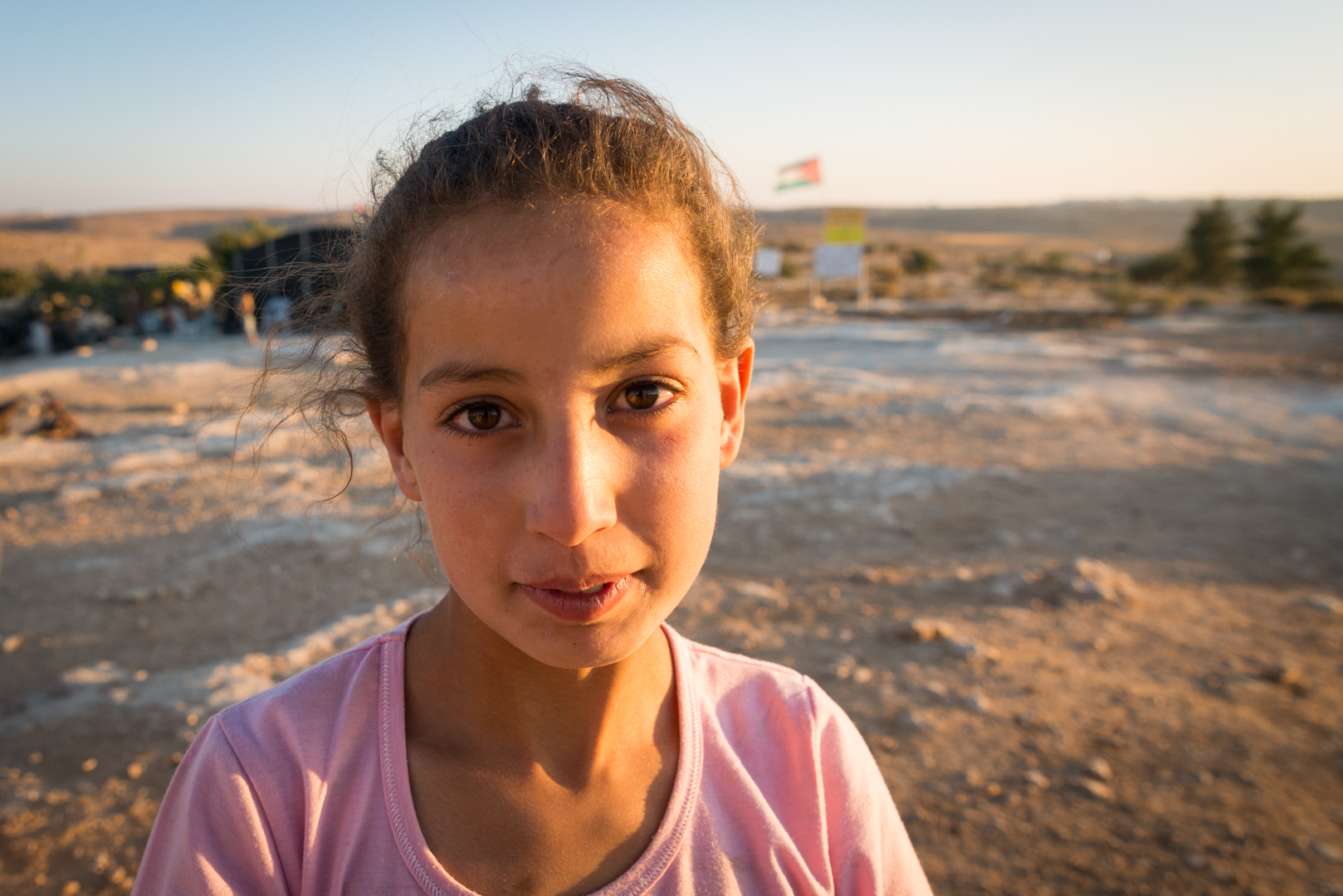 A Palestinian girl whose home in Susiya is scheduled to be demolished before the 3rd of August 2015, leaving her and her family homeless in harsh desert conditions.