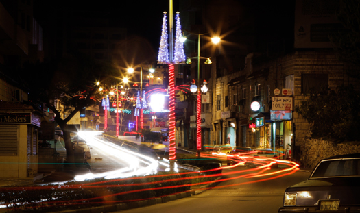 Streetlights in Bethlehem decorated for Christmas. (PHOTO: Firas Mukarker)